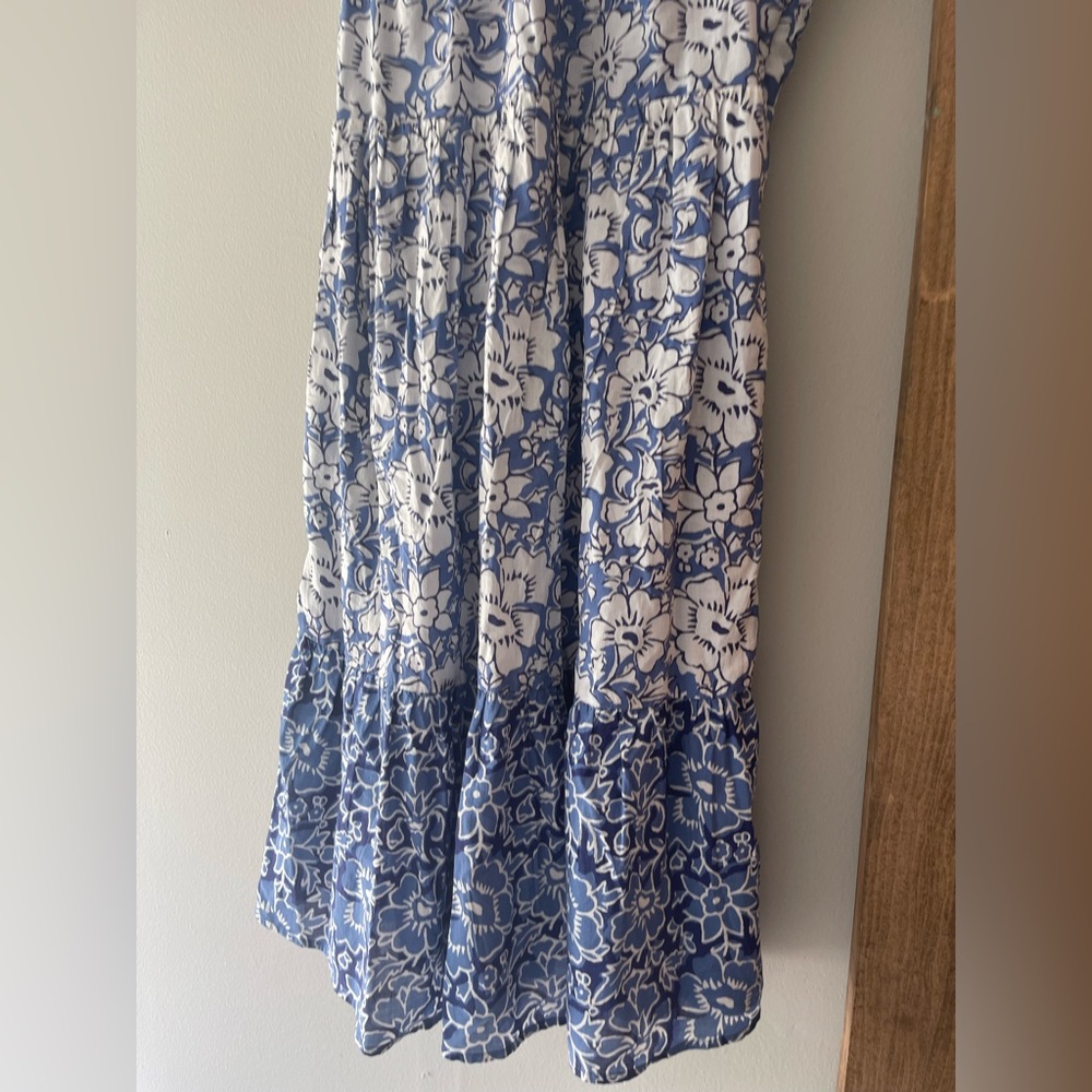 J Crew NWT Ruffle Tiered Blue Size 4 Floral Midi Short Sleeve Dress Cotton Light - Picture 6 of 14